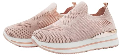 Aspand Collection Sneaker för kvinnor, bekväma ortopediska skor med stöd för fotbågen, ventilerande nät kilklack casual sneakers, Rosenröd, 40 EU