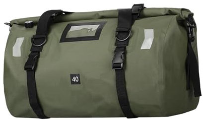 Sharplace Motorrad-Hecktasche, wasserdichte Motor-Gepäcktasche, regenfestes PVC mit Schnellverschlussgurten, Seesack, Rücksitztasche für Camping, Grün 66L