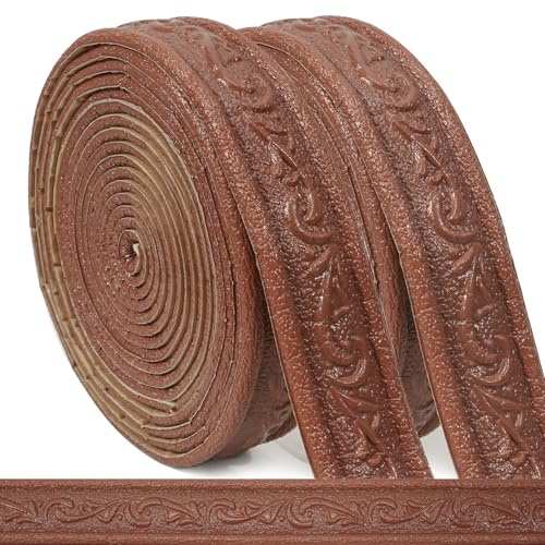 WAPANE Modanature da Parete Autoadesive con Rilievo – Bordure Decorative Adesive in Schiuma per Cucina e Bagno, Greca Adesiva Classica per Piastrelle e Specchi Marrone