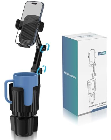 Phone Holders for Your Car Cupholder, 2 in 1 Cell Phone Holder Mount with Cup Holder Expandable Base, 360 Degree Rotating Neck, Fits All 4-7 Smartphones and Most Bottles, 1 Pack