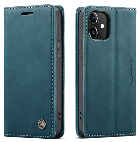 Phernykas Handyhülle für iPhone 12 mini Hülle, Premium Leder Klapphülle Flip Case mit Standfunktion und Kartenfach Handytasche Hülle für iPhone 12 mini Wallet Case Stoßfeste Schutzhülle, Blaugrün