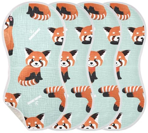 KLL - Musselin-Spucktücher für Babys, Mädchen, 4 Stück, große Baumwoll-Spucktücher, Unisex, weich, saugfähig, bequem, Spucktücher, Sabbertücher, niedlicher roter Panda
