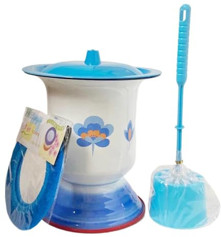 CHFYIJYHM Emaille-Spucknapf, Nachttöpfe for Frauen und Männer mit Deckel, Urinaleimer, Toilette, Bettpfannen, Handheld, tragbarer Haushalt(Blue C,Large)