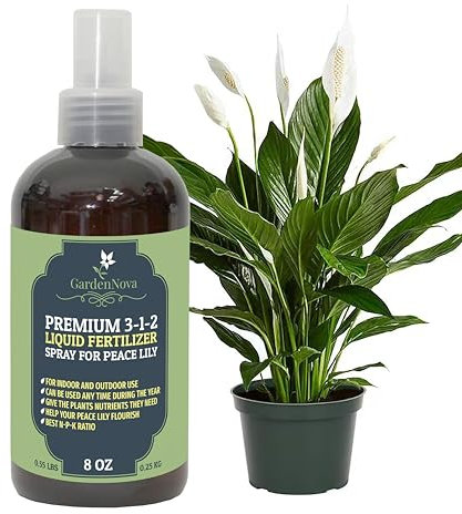 GardenNova Proffesional Peace Lily Spray Fertilizer Mist for Home Gardening | 3-1-2 Gentle Blend Mist for Healthy Leaves & Growth | Essential Nutrients for Peace Lily - 8oz