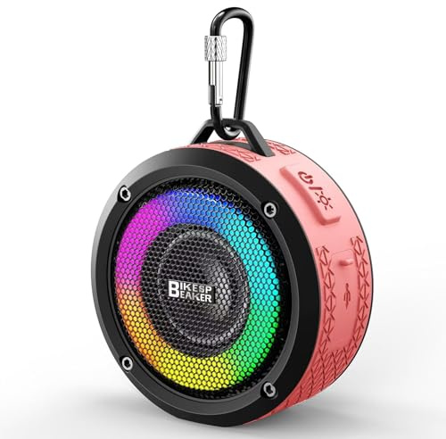 Bluetooth Shower Speaker, Portable HD Sound With Suction Cup/Lanyard, IPX7 Waterproof Wireless With RGB Light, Built-in Mic, USB, Mini for Bathroom, Outdoor, Pink