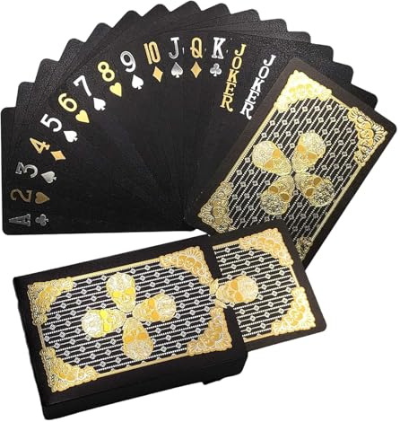 CZAYEFNH 1 Deck Heißpräge-verfrostete Spielkarten, Wasserfeste Totenkopf-Spielkarten, Diamant Schwarze Pokerkarten, HD, Kartenset (Goldener Schädel)