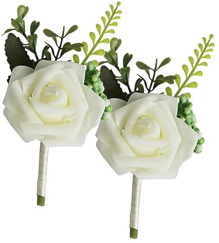 Levemolo 2stücke Hochzeit Corsage Braut Broom Boutonnieren Mit Eleganten Kunstblumen Für Bräutigam Und Trauzeugen Hochzeitsaccessoire Zartem Cremeweiß Für Unvergessliche Momente