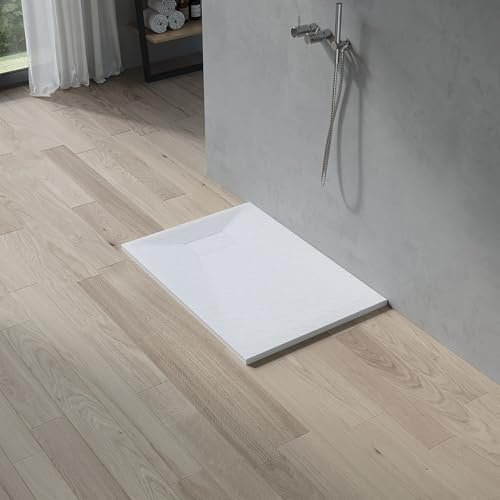 AQUABATOS SMC Duschwanne 100x70 cm Weiß Eckig Quadratisch Duschtasse Duschbecken Brausewanne Brausetasse Rutschfest Bodengleich Ebenerdig Steinoptik Schieferoptik (Ablaufgarnitur nicht Inklusive)