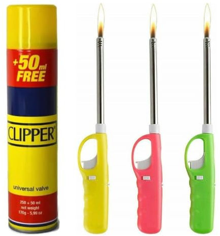 DSK X3 REFILLABLE BBQ LIGHTER with Clipper Gas - Versatile Flame Ignition for Kitchen, Barbecue, Candles, Camping, Cooking, BBQs, Fireworks and More - Set of 3