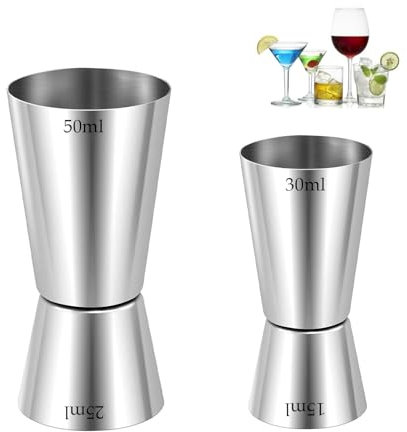2 Pcs Spirit Measure, Shot Measures for Spirits, Alcohol Measure for Spirits, Drink Measures for Spirits, Stainless Steel Double Spirit Measures 25ml 50ml for Bar Home Wine Measurements