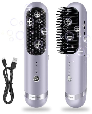 Cordless Straightener Comb, 200 Million Plasma Hair Straightening Brush with MCH Heating Tech, 2-in-1 Heated Hair Brush 4 Adjustable Temperatures, Portable for Perfectly Smooth