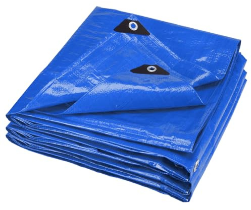 ANSIO Tarpaulin 5m x 5m Water-resistant Tarp with Reinforced Eyelets - Blue | Multipurpose Groundsheet, Cover for Camping, Garden, Storage, DIY Projects with UV Protection, Weatherproof & Frost-Resistant