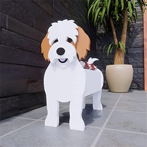 HUIBBGO Cute Dog Flower Pots Outdoor, Animal Shaped Planter, Wooden Planter Boxes for Garden Flowers Succulent Planter, Home Garden Decoration