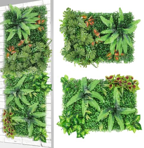 Wandpaneele, Künstliche Pflanzenwand Paneele 60x40cm - 2 Stück Wall Panels mit Blättern für Innen & Außen | Kunstpflanzen Wanddekor, Balkon, Hochzeit, Wohnzimmer | Einfach Schneiden & Montieren