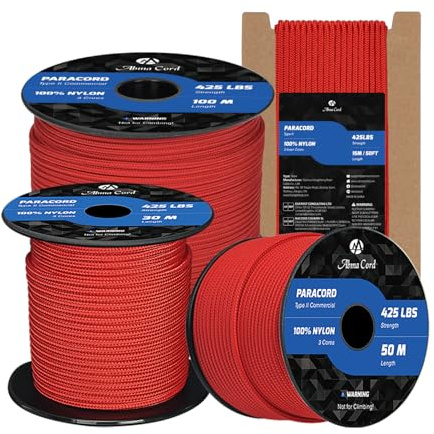Abma Cord Paracord 3mm 15M Seil Paracord 425 Typ II Schnur mit 3 Kern | Max 192kg (425lbs), 100% Nylon, Basteln, Outdoor, Camping, Survival