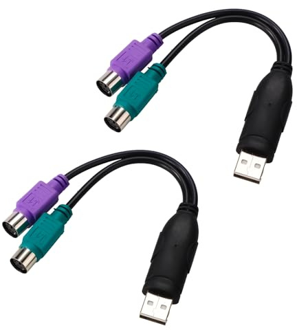 BTFO 2stk PS2 Auf USB Adapter, 18,9cm Lang PS/2-Tastatur- und -Maus-Auf-USB-Konverteradapter (Lila und Grüne Anschlüsse)