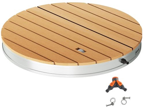 Outsunny Doccia da Giardino Portatile, Doccia da Esterno con Altezza Regolabile a 4 m con Getti d'Acqua Regolabili, Resistente ai Raggi UV e al Gelo, per Sauna, Campeggio, Ø70.5 cm, Effetto Legno