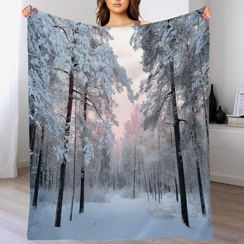 MLSOWM Couverture en Flanelle Arbres Morts Couverts De Neige Plaid Couverture Polaire Forêt d'hiver Couvertures lit Jete de Canape 2 Personnes Douce Chaude pour Canapé ou Lit, Gris-220x240cm