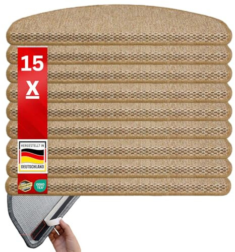 etm Tapis d'escalier d'origine, lot de 15, 20 couleurs et 20 modèles au choix, naturel, 65 x 23,5 cm, calkuta