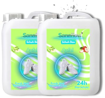 2x5L Schuh Deo Apfel – Frischekick für Ihre Schuhe! Geruchsstopp & Schweißgeruch-Entferner für langanhaltende Frische