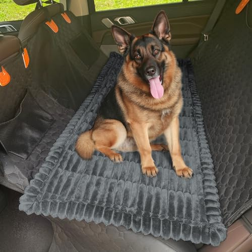 GKXLH Hunde-Autositzbezug für Rücksitz, weicher Rücksitz, Haustierbettmatte, rutschfeste Reise-Hundebett-Matte für Auto-Rücksitz, dicker Hundesitzbezug für Zweisitzer (Cord, Dunkelgrau, 63 x 138 cm)