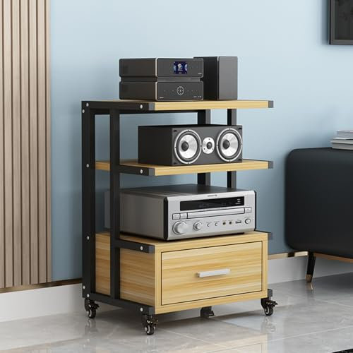 Generisch „Moderner 3-stufiger Audio-Video-Medienständer – Stereo-Standschrank für Home Entertainment, Büro und Kino – Audio-Rack aus hellem Walnussholz für CD-Player und Komponenten“