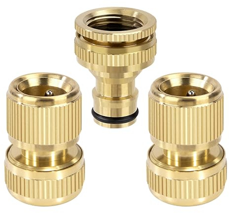 Connettore in Ottone Rapidi, Adattatore Rubinetto Cucina Giardino, Include 1 * Adattatore per Rubinetto da 3/4 e 1/2 + 2 * Attacchi Rapido per Tubo Flessibile da Giardino per Irrigazione da 5/8