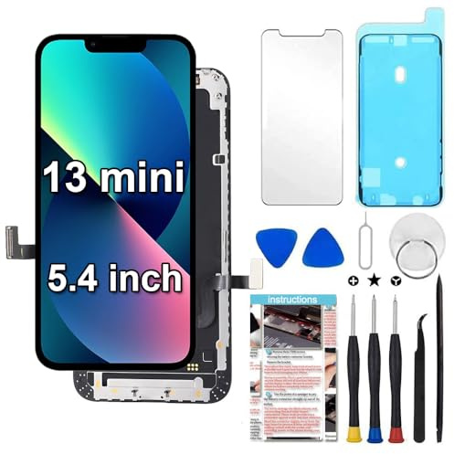 TSIOFO Display per iPhone 13 Mini LCD 5,4 Pollici,per iPhone 13 Mini Schermo 3D Touch Sostituzione Vetro Digitalizzatore Parti di Ricambio con Kit di Riparazione Protezione Schermo