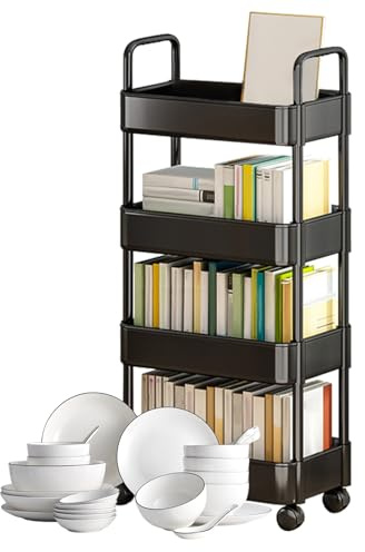 Organizador de carrito rodante,Carros rodantes con ruedas | Carro de libros con ruedas - Carrito de almacenamiento con de 3/4 niveles, estanterías de almacenamiento multifuncionales para cocina