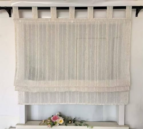 Vordesack Leinenoptik Raffrollo mit Längsstreifen Muster Einfarbig Kleinfenster halbtransparent Raffgardine mit Schlaufen 1 Stück Natur HxB 140x80cm