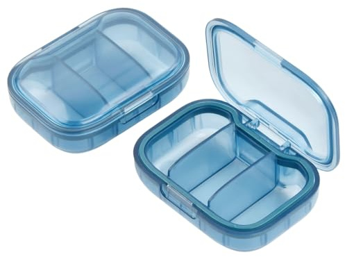 2 Stück Tablettenbox, Pillendose Blau, Mini Medikamentenbox, Pillen Organizer mit 3 Fächern, Tablettendose für die Handtasche für Medikamente, Vitamine, Fischöl, Nahrungsergänzungsmittel