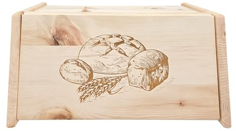 Metallfreie Holz-Brotbox mit Klappe und Gebäckgravur aus Zirbe