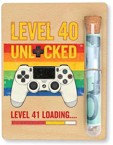 Geldgeschenk 40. Geburtstag Mann, Holzkarte mit Reagenzglas, Kreatives Gaming Design, Geburtstagsgeschenk für Männer, Lustiges Geldgeschenke Geburtstag 40 & Deko für Gamer