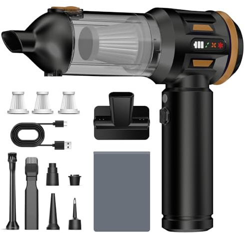 Handstaubsauger, 26000 Pa 4-In-1 Mini Staubsauger Akku Kabellos mit Digitalanzeige 1-Knopf-Selbstentleerung Autostaubsauger 6000mAh 3 Gang Einstellung für Auto, Bürotisch, Tierhaar, Sofa(Schwarz-Gold)