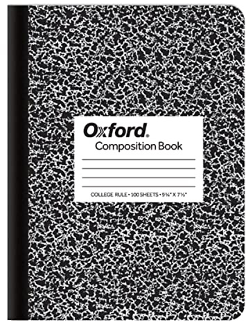 Oxford Composition Notebook, College Ruled Paper, 9-3/4 x 7-1/2, Black Marble Covers, 100 Sheets, 1 Book (63796)