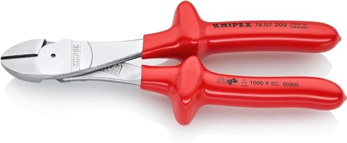KNIPEX Kraft-Seitenschneider verchromt tauchisoliert, 74 07 200 | VDE-geprüft 200 mm