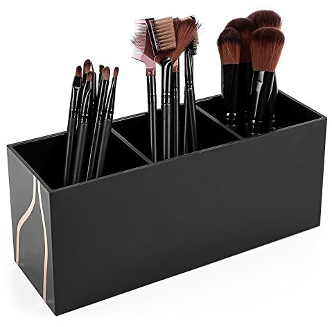 Vencer Make-up-Pinsel Organizer,3 Fächer,Kosmetik Organizer aus Acryl,Schwarz,VMO-011