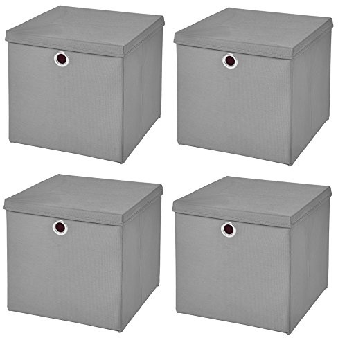 StickandShine 4er Set Hellgrau Faltbox 28 x 28 x 28 cm Aufbewahrungsbox faltbar mit Deckel