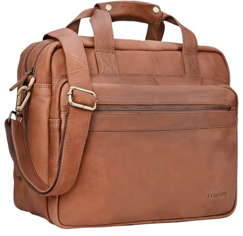 STILORD Adventure Lehrertasche Herren Damen Aktentasche Leder Groß Office Büro Schulter- oder Umhängetasche Businesstasche für Laptop Echtleder Farbe:matt - Dunkelbraun
