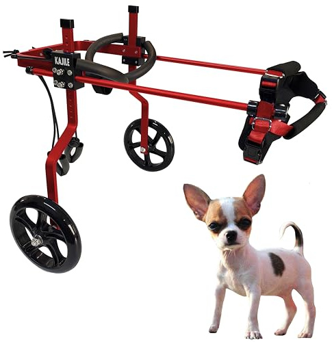 KAJILE Justerbar 2-hjuls hundvagn, XXXS-2 storlek för rehabilitering av funktionshindrade Hund Bakben, passform Höjd 15-19 cm, bredd 7.8-10.8 cm, längd 10-15 cm