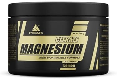 PEAK Magnesium Citrat - 240g Geschmack Lemon I Pulver I 60 Portionen I hohe Bioverfügbarkeit I für eine normale Muskelfunktion I 250mg elementares Magnesium pro Portion