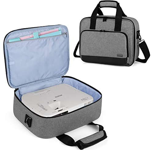 LUXJA Projector Case, Projector Bag with Accessories Storage Pockets (Compatible with Most Major Projectors), Medium(13.75 x 10.5 x 4.5 Inches), Gray
