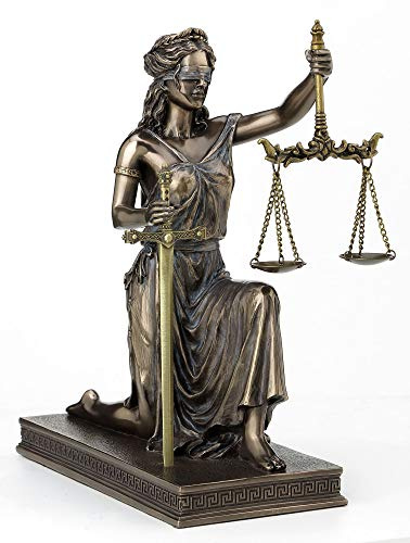 Veronese Design 25,4 cm große Lady Justice kniend mit Skala und Schwert massiver Metall Brieföffner antikes Bronze-Finish römischer griechischer Anwalt Statue | 24,1 cm hoch, 20,3 cm lang, 10,2 cm tief, Kunstharz, Augenbinde, graue Waschung, goldfarbene Kranzkrone