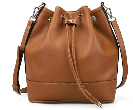 AFKOMST Beuteltasche Damen,Leicht Schultertasche Damen Gross und Sanft Handtasche mit 2 Schulterriemen…, Braun, Braun