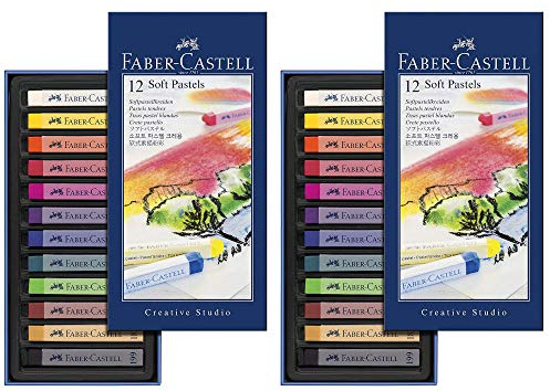 Faber-Castell 128312 Creative Studio - Tizas pastel blandas, 12 colores surtidos en estuche de cartón (tiza, pack doble, 12 colores)