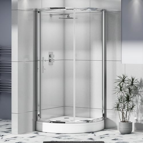 860 x 860mm Quadrant Shower Enclosure with High Rise Tray Single Sliding Cubicle Door 6mm Safety Tempered Glass Screen