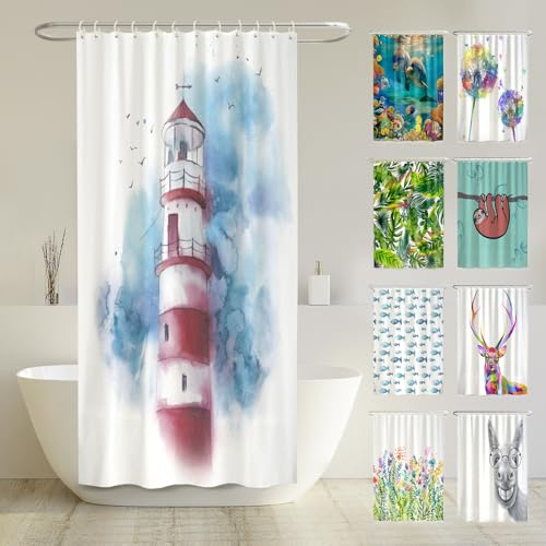 arteneur® Duschdraperi, mögelbeständigt, 120 x 180 cm, återvunnet med Oeko-Tex-standard 100, viktad fåll, ogenomskinligt, vattentätt, tvättbart, 8 ringar och e-bok, fyr