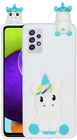 HopMore Kompatibel mit Samsung Galaxy A32 5G Hülle Dünn Silikon Weich Gel 3D Tier Motiv Slim Case Stoßfest Handyhülle Galaxy A32 5G Silikonhülle Schutzhülle Cover - Weißes Einhorn