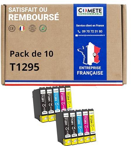 COMETE- T1295-10 Cartucce d'Inchiostro Compatibili con Epson T1295 Mela (T1291 T1292 T1293 T1294) - per Epson Stylus SX525WD SX425W SX235W Workforce wf-3520 (4 Nero 2 Ciano 2 Magenta 2 Giallo)