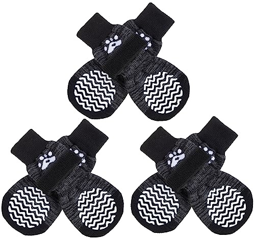 PUPTECK 3 Paar Anti Rutsch Hundesocken für Innenbereich - Hundeschuhe Pfotenschutz Sommer gegen hitze Winter Socken Schutz, Outdoor Traktions Kontrolle Stiefel für Hunde auf Hartholzboden Grey l